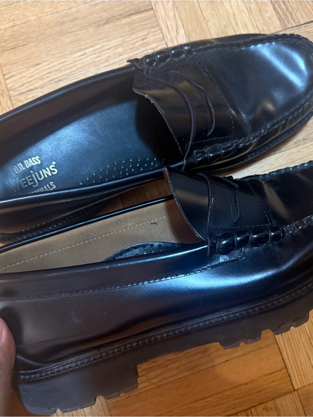 G.H. Bass & Co. Black Leather Penny Loafers with Lug Sole